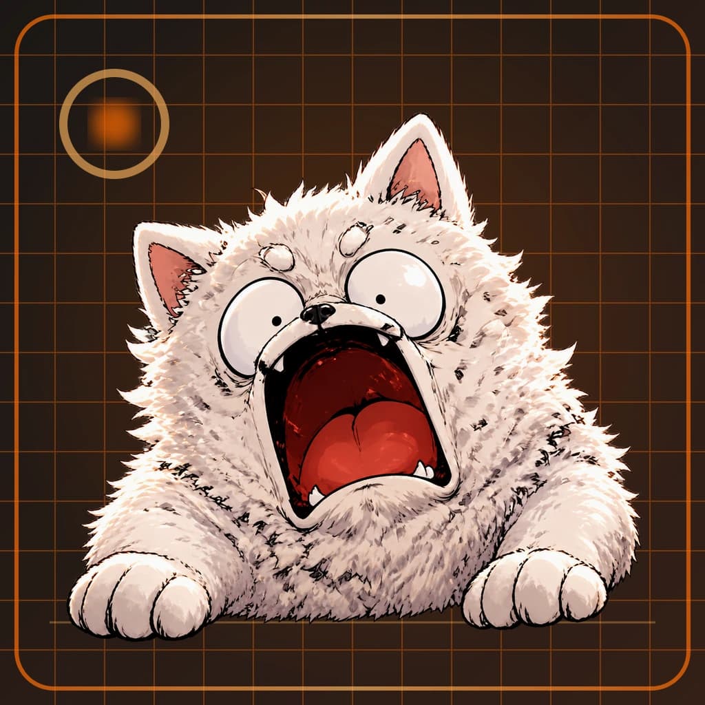 The Panic character on a dark newsroom grid with a single orange beacon