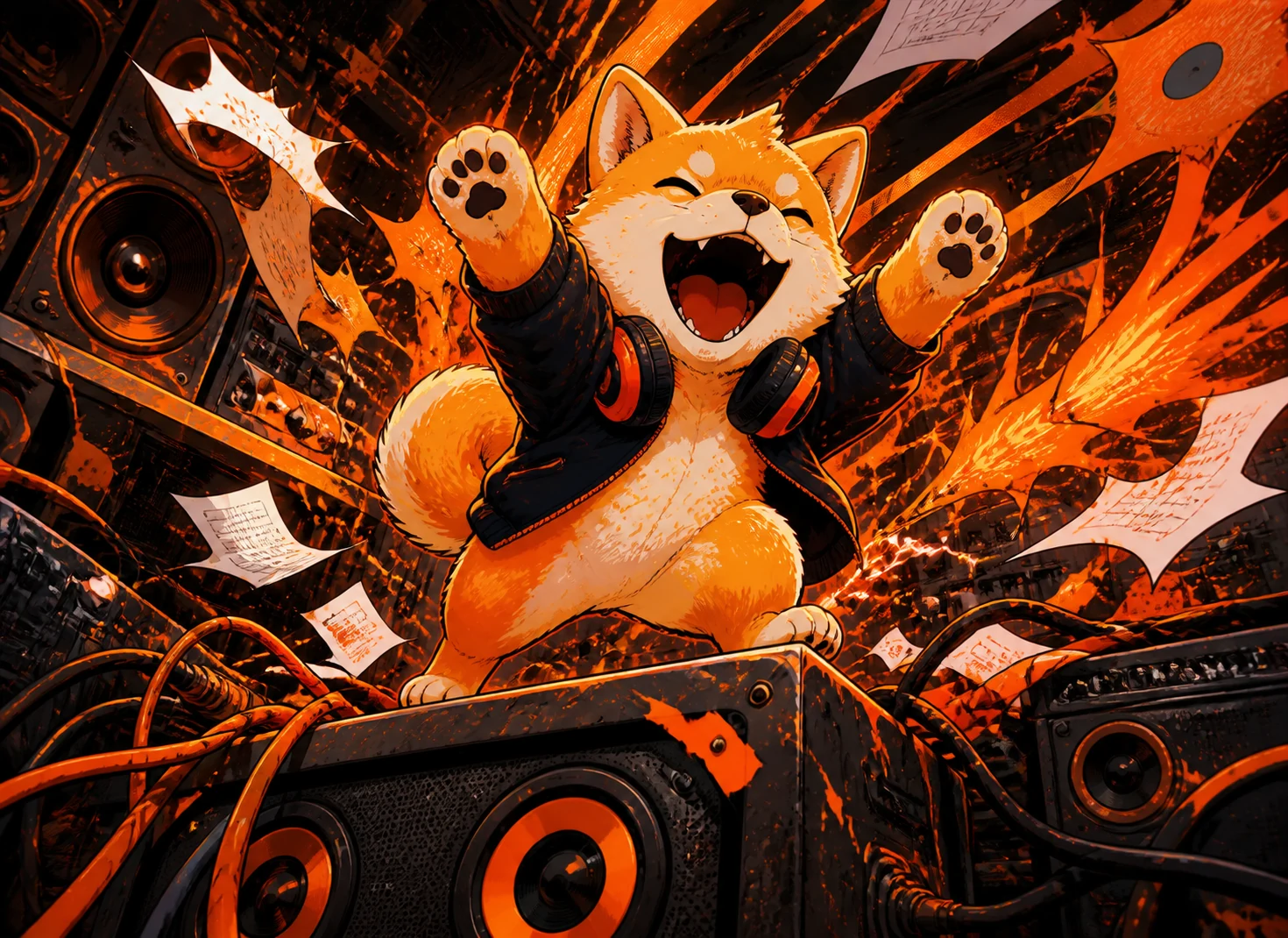 Yap, the laughing orange shiba with headphones in a community broadcast booth
